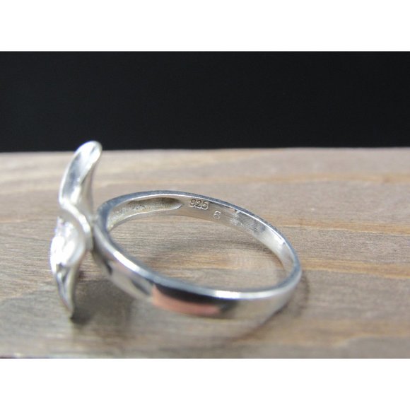 Size 6.25 Sterling Silver Cubic Zirconia Single Gem Flower Band Ring Vintage - Picture 4 of 7